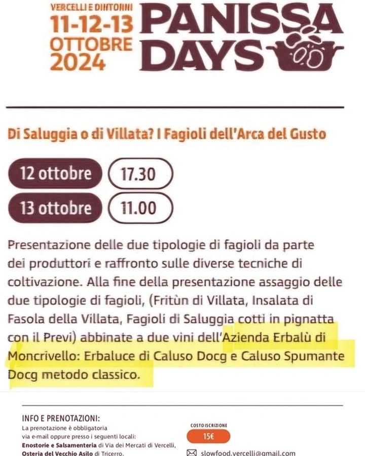 Domani e domenica saremo ospiti di #casaverdivercelli in Via Giovanni e Ottavio Laviny, 27 
in occasione dei @panissa_days organizzato da Slow Food Vercelli e @comunita_salam_vecc_dla_doja.
Per info e prenotazioni potete scrivere a: 
@salsamenteria_via_dei_mercati 
@enostorie_ 
@osteriavecchioasilo 
o inviare una mail aย  โslowfood.vercelli@gmail.comโ
#panissa #fagioli #slowfoodvercelli #laboratoridelgusto
#vercelli #risotto #riso #vercellese #slowfoodvercelli 
#erbalucedicaluso #canavese #piemonte #moncrivello #italy๐ฎ๐น 
#piedmont #piemont #italie #vercelli #italien #ใใจใขใณใ #ใคใฟใชใข #ํผ์๋ชฌํ
 #์ดํ๋ฆฌ์ #ๆๅคงๅฉ #็ฎๅ่็น