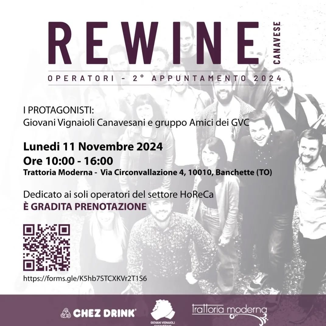 Bevete canavesano!๐ฅ
REWINE OPERATORI @giovani_vignaioli_canavesani 
Quando cenate in un ristorante o fate un aperitivo in un locale la carta dei vini significa molto.
La valorizzazione di un territorio passa - anche - dal modo in cui lo si sa raccontare, da quanto si riesce ad incuriosire un cliente.
Per questo, ogni anno, organizziamo ReWine Operatori, una giornata dedicata ai professionisti del settore HoReCa in cui mettiamo in contatto i vignaioli direttamente con i ristoratori.
Un momento indispensabile di confronto e crescita per lavorare insieme alla valorizzazione del Canavese e dei suoi vini.
โEVENTO DEDICATO AI SOLI OPERATORI DEL SETTORE โ
Quando ๐๐ป 11 novembre 2024 dalle 10 alle 18
Dove ๐๐ป Trattoria Moderna, via circonvallazione 4, Banchette TO
PRENOTAZIONI ๐
https://forms.gle/K5hb7STCXKVr2T1S6
@trattoriamodernabanchette @rewine_canavese
#canavese #giovanivignaiolicanavesani #vino #vignaioli #erbaluce #erbalucelibero #viticoltura #viticolturaeroica #eroico #eroici